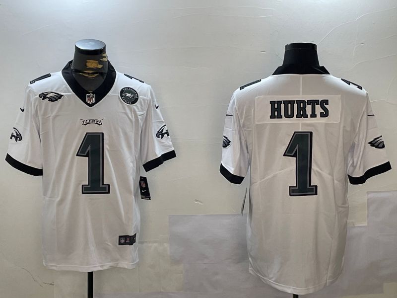Men Philadelphia Eagles #1 Hurts White Second generation 2024 Nike Limited NFL Jersey style 4